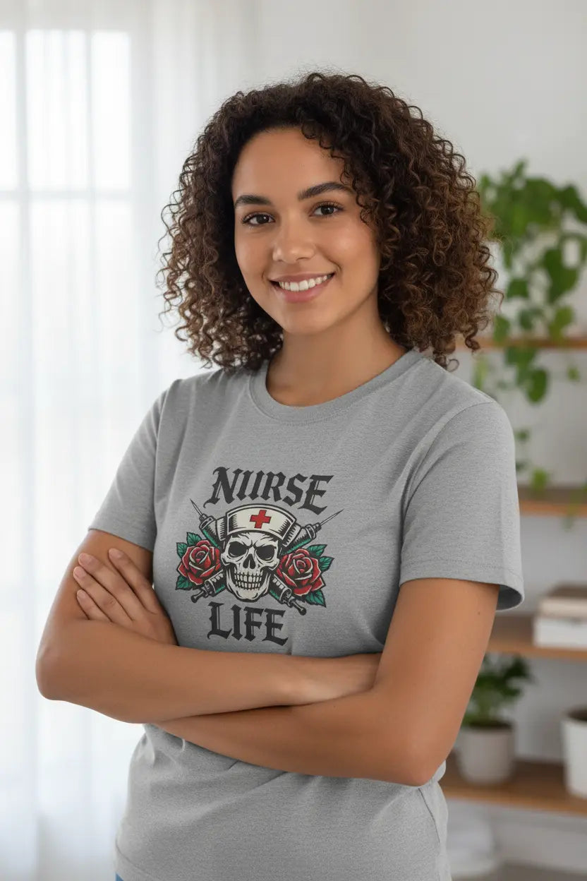 Nurse Life Skull - Curly Hair Female