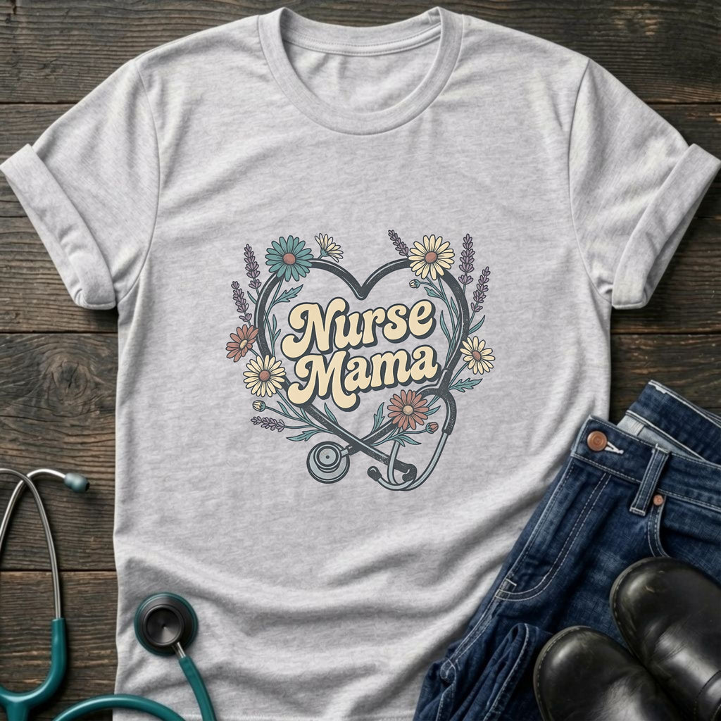 Nurse Mama Floral Stethoscope Retro Graphic Tee - Sport Grey / XS | YOUSTOMIZE