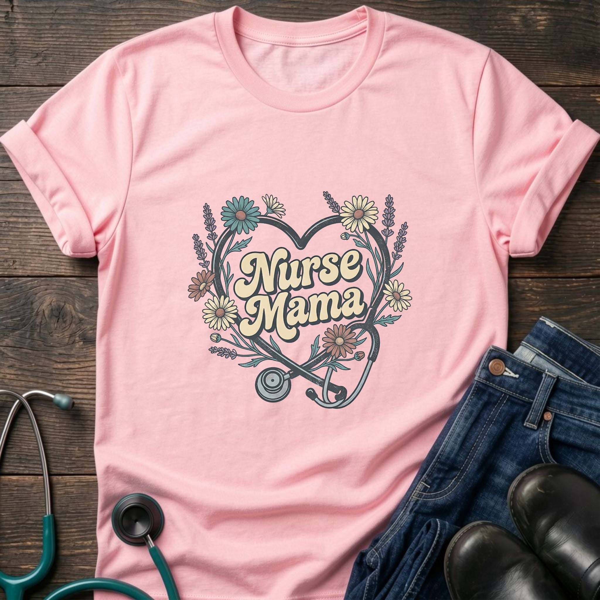 Nurse Mama Floral Stethoscope Retro Graphic Tee - Sport Grey / XS | YOUSTOMIZE