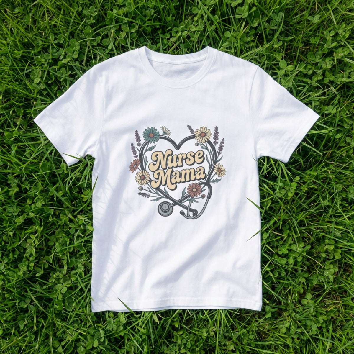 Nurse Mama Floral Stethoscope T-Shirt — Nurse Mom Gift Tee - White / XS YOUSTOMIZE