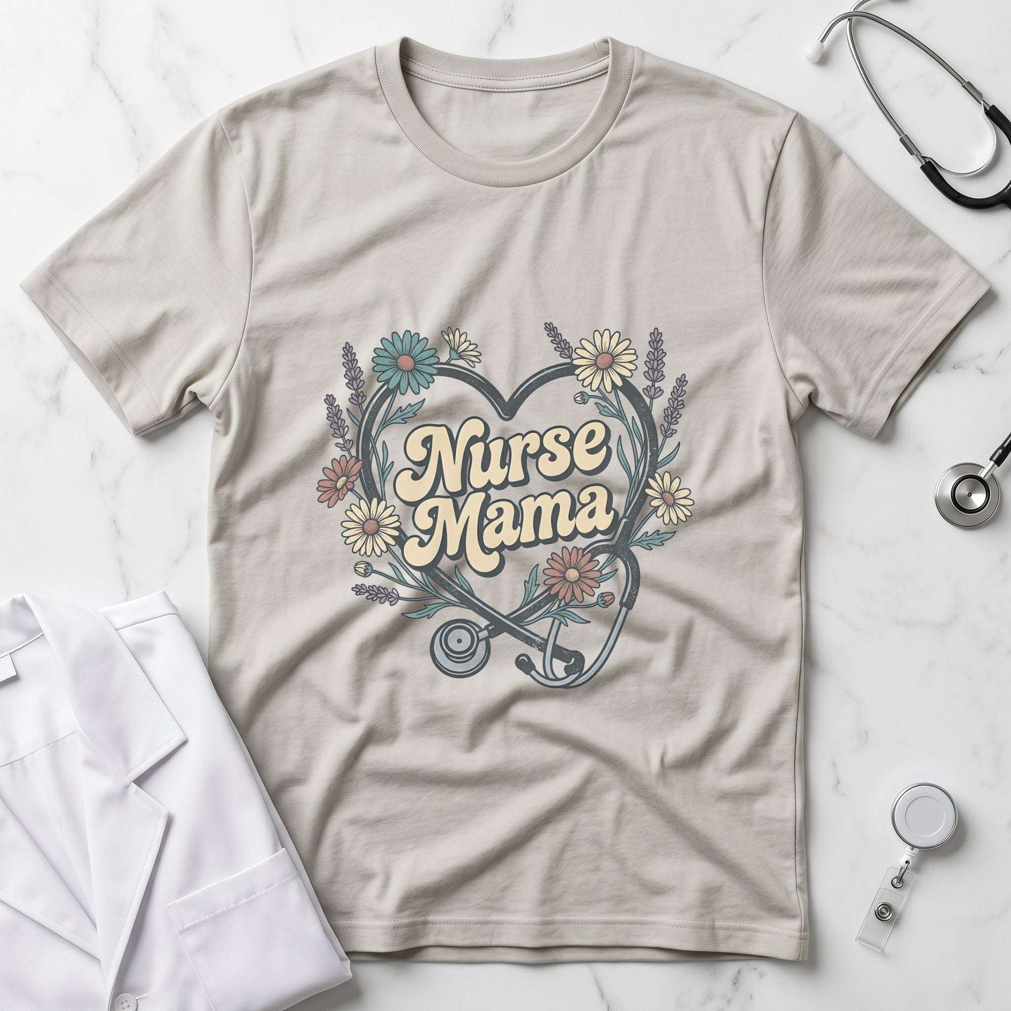 Nurse Mama Floral Stethoscope T-Shirt — Nurse Mom Gift Tee - White / XS YOUSTOMIZE