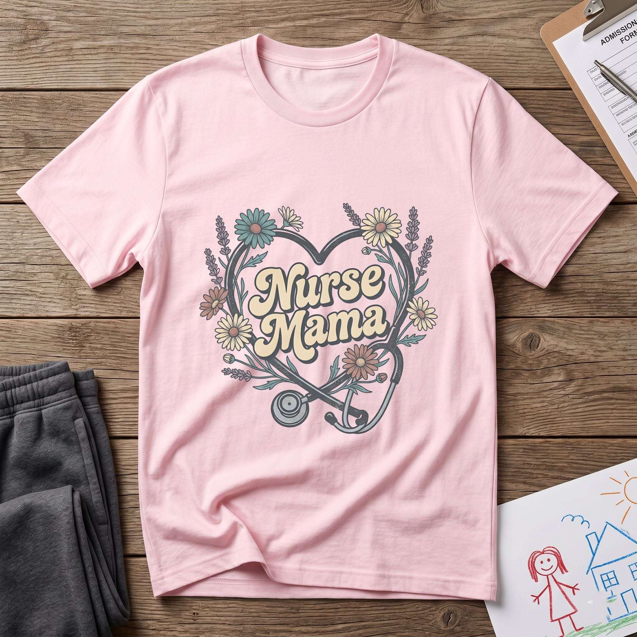 Nurse Mama Floral Stethoscope T-Shirt — Nurse Mom Gift Tee - White / XS YOUSTOMIZE