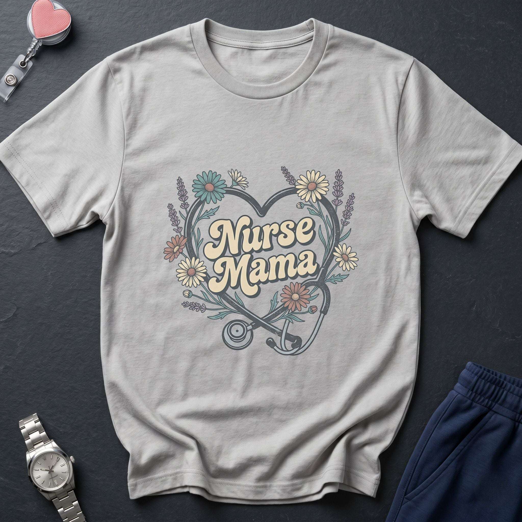 Nurse Mama Floral Stethoscope T-Shirt — Nurse Mom Gift Tee - White / XS YOUSTOMIZE
