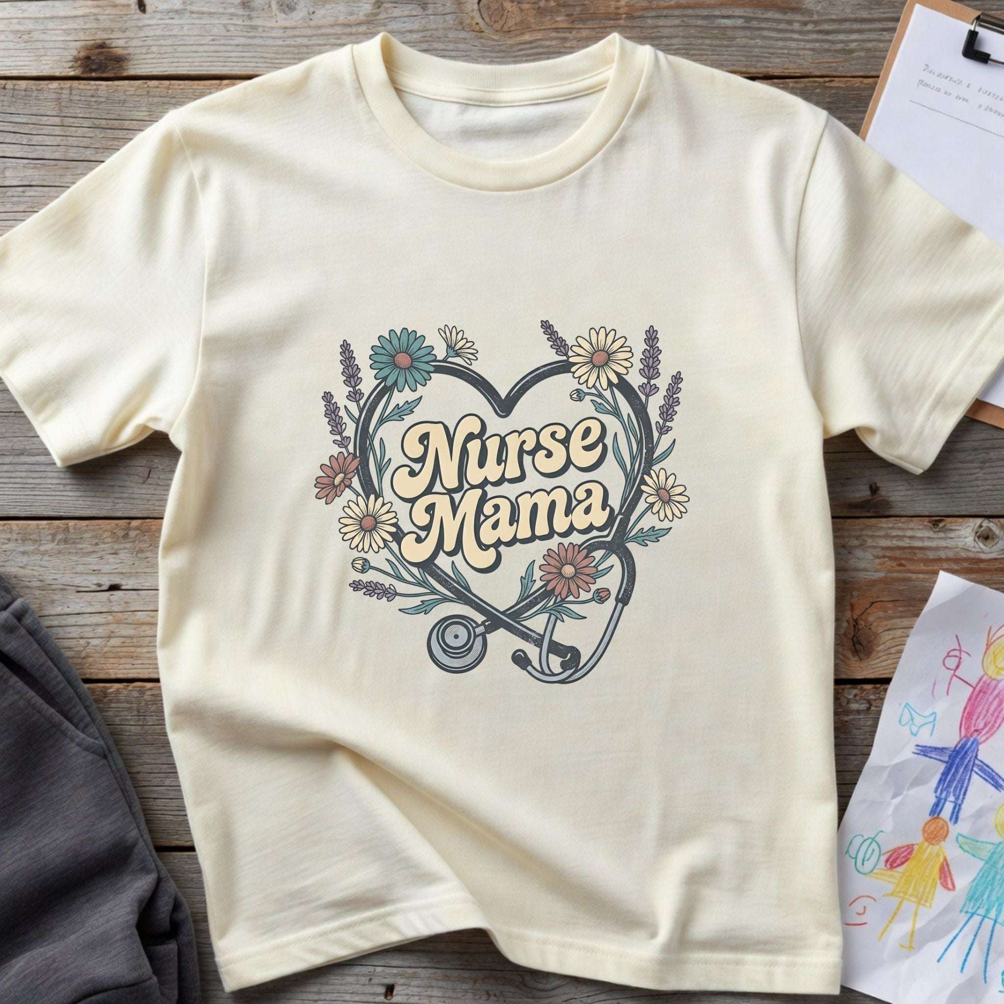 Nurse Mama Floral Stethoscope T-Shirt — Nurse Mom Gift Tee - White / XS YOUSTOMIZE