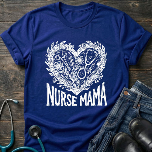 Nurse Mama Heart Stethoscope Nursing Tools Tee - Dark Heather / XS | YOUSTOMIZE