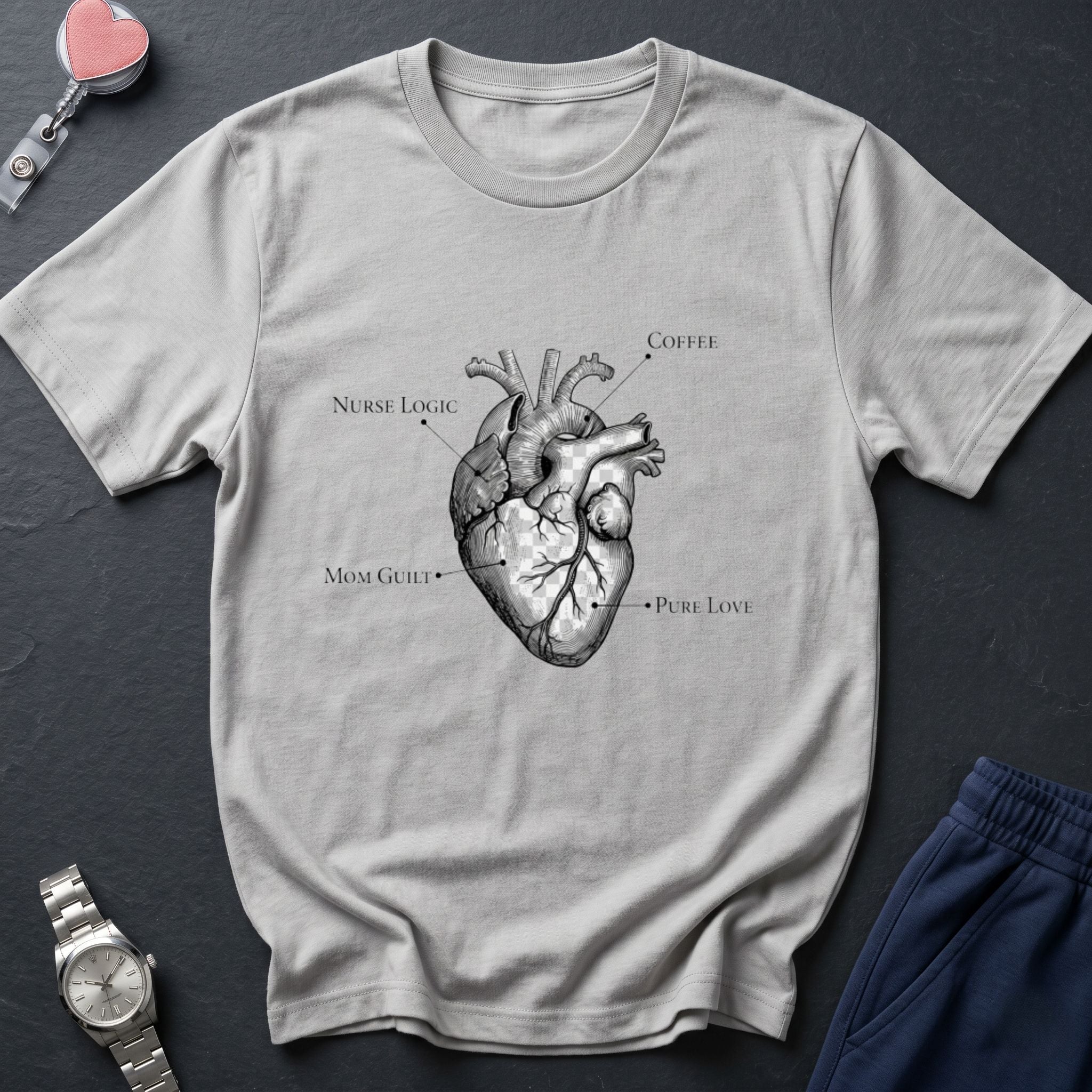 Nurse Mom Anatomical Heart T-Shirt — Vintage Medical Illustration Tee-Sport Grey / XS-YOUSTOMIZE