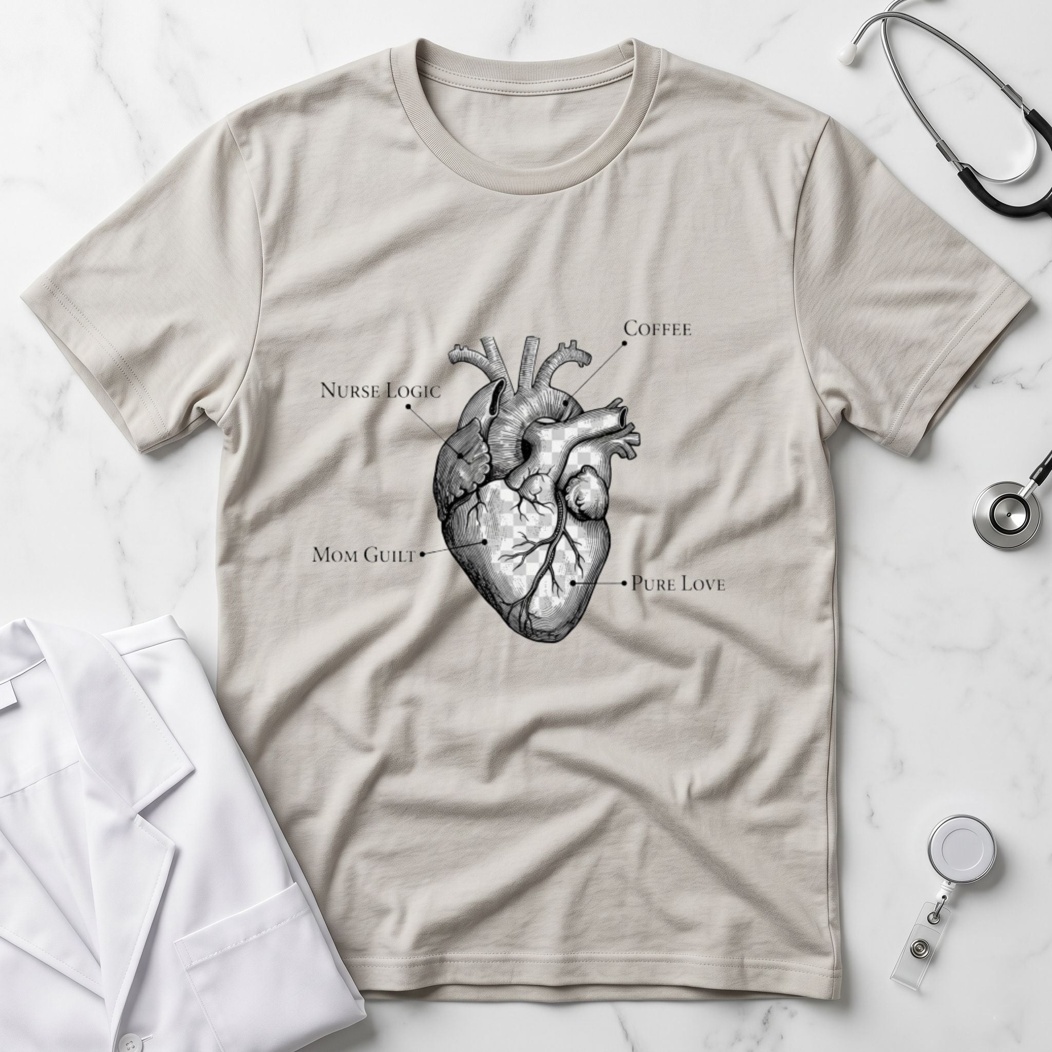 Nurse Mom Anatomical Heart T-Shirt — Vintage Medical Illustration Tee-Sport Grey / XS-YOUSTOMIZE