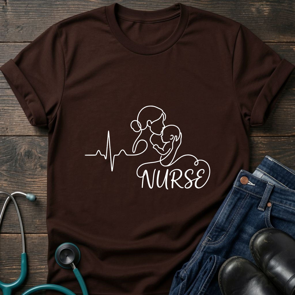 Nurse Mom Heartbeat Stethoscope Line Art Tee - Dark Heather Grey / XS | YOUSTOMIZE