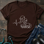 Nurse Mom Heartbeat Stethoscope Line Art Tee - Dark Heather Grey / XS | YOUSTOMIZE