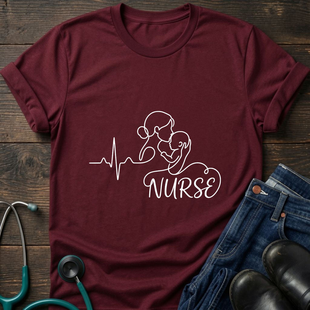 Nurse Mom Heartbeat Stethoscope Line Art Tee - Dark Heather Grey / XS | YOUSTOMIZE