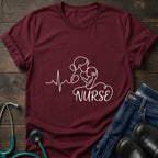 Nurse Mom Heartbeat Stethoscope Line Art Tee - Dark Heather Grey / XS | YOUSTOMIZE