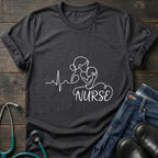 Nurse Mom Heartbeat Stethoscope Line Art Tee - Dark Heather Grey / XS | YOUSTOMIZE