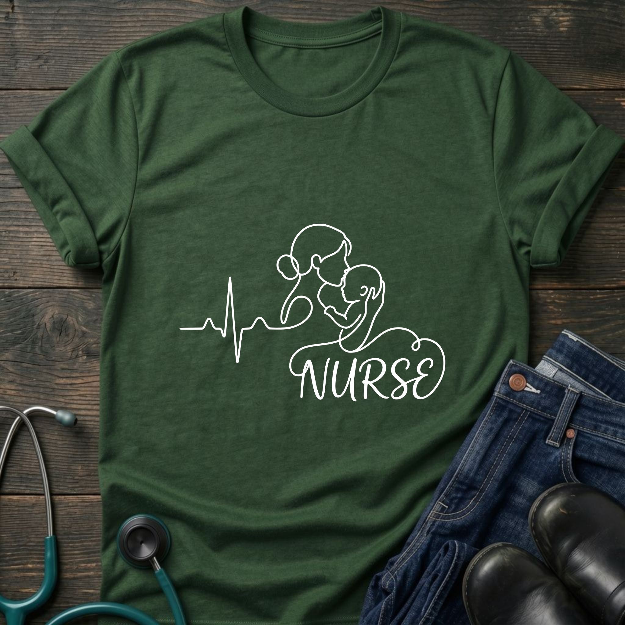 Nurse Mom Heartbeat Stethoscope Line Art Tee - Dark Heather Grey / XS | YOUSTOMIZE