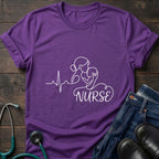 Nurse Mom Heartbeat Stethoscope Line Art Tee - Dark Heather Grey / XS | YOUSTOMIZE