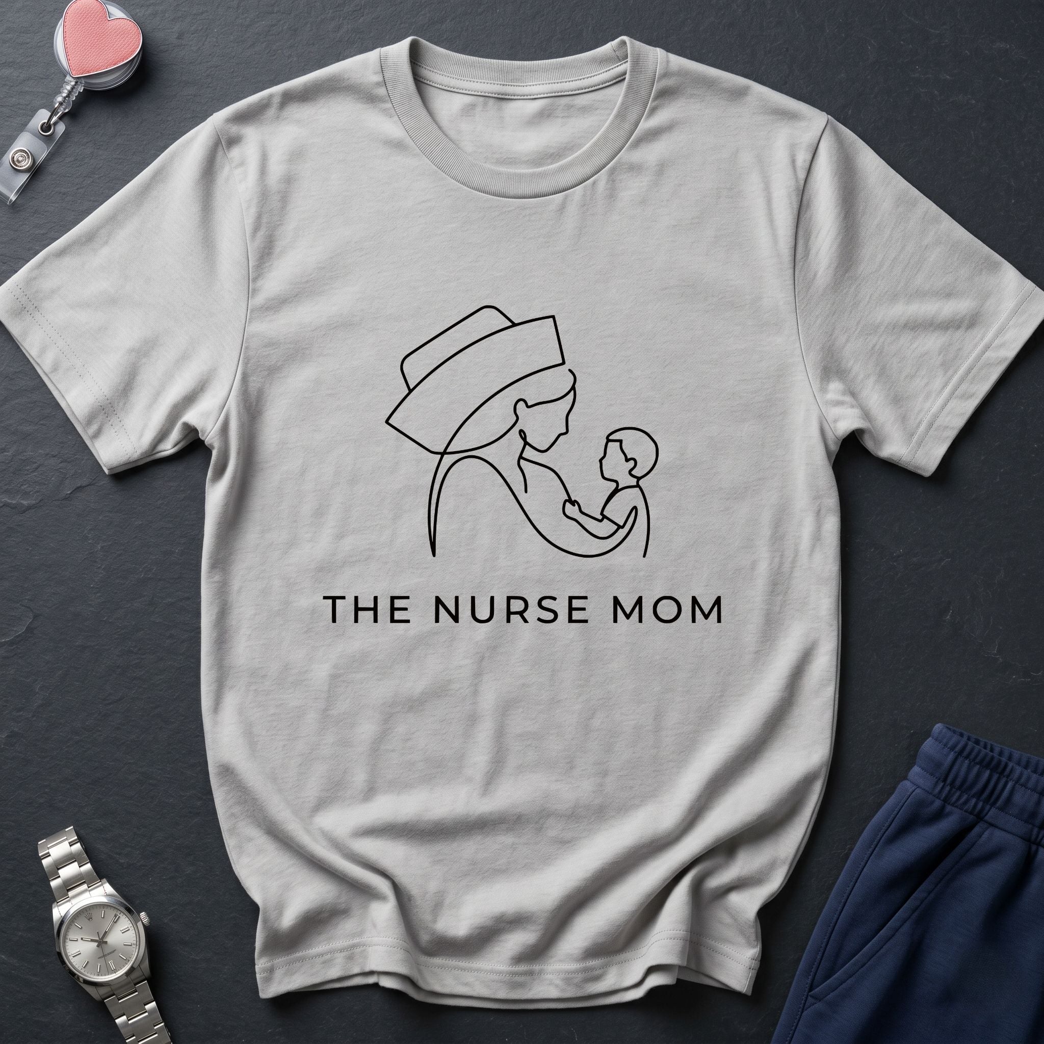 Nurse Mom T-Shirt — Minimalist Line Art Mother & Baby Tee-Navy / XS-YOUSTOMIZE
