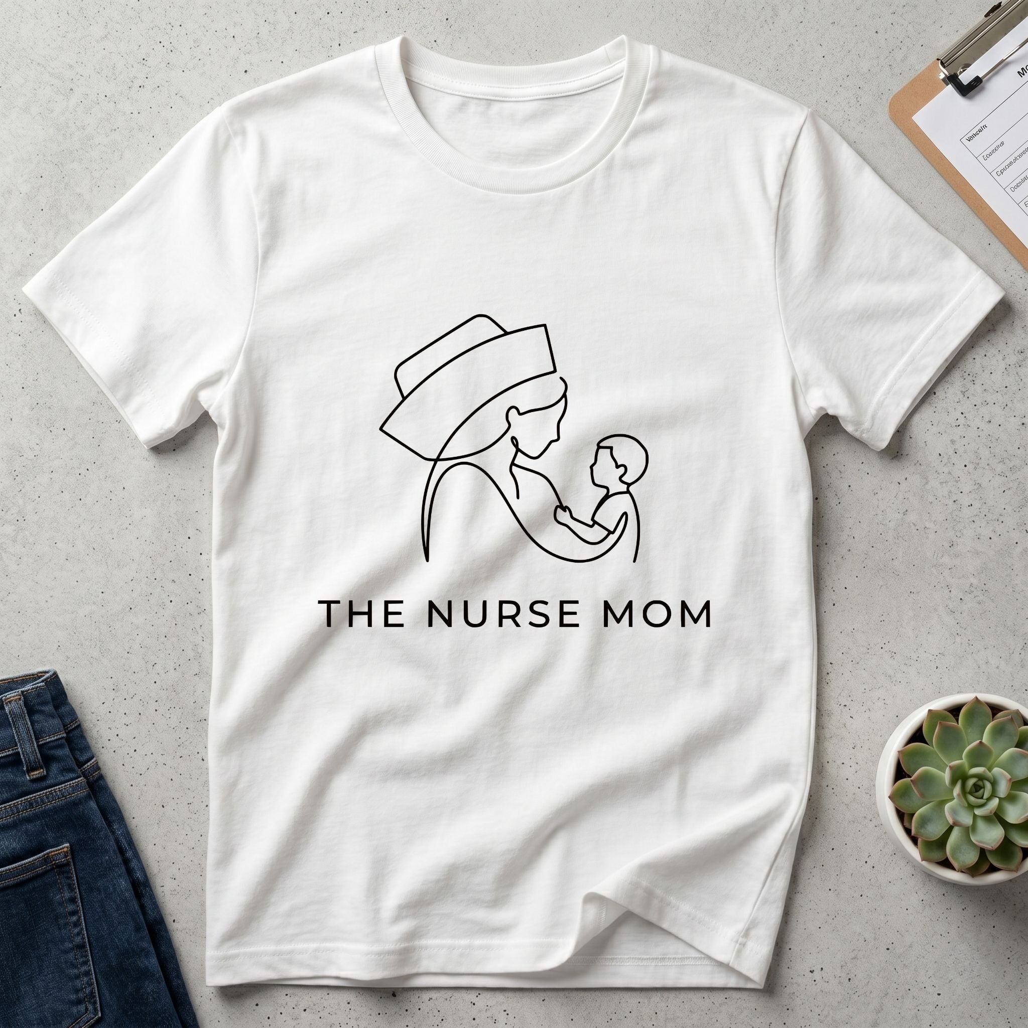 Nurse Mom T-Shirt — Minimalist Line Art Mother & Baby Tee-Navy / XS-YOUSTOMIZE
