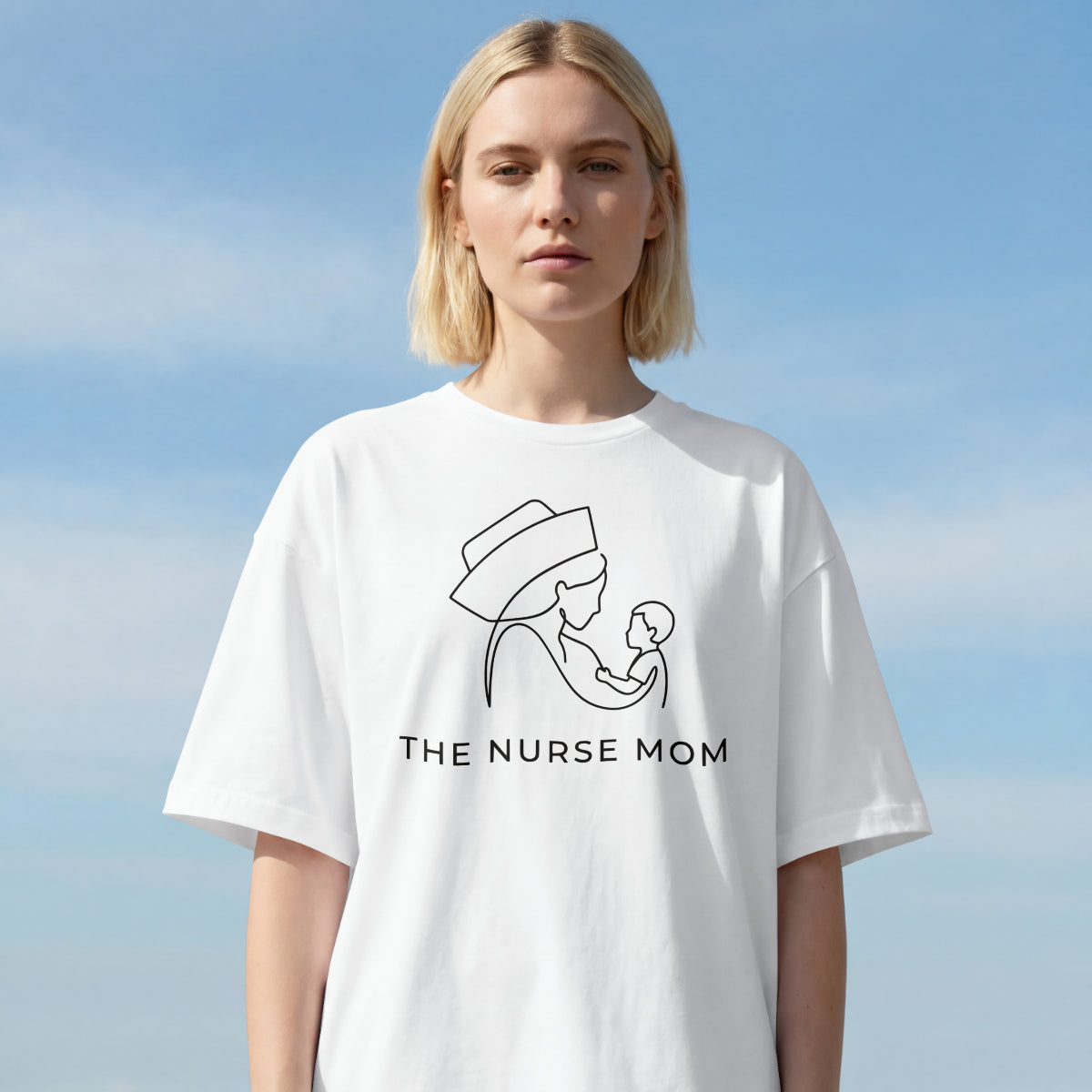 Nurse Mom T-Shirt — Minimalist Line Art Mother & Baby Tee-Navy / XS-YOUSTOMIZE