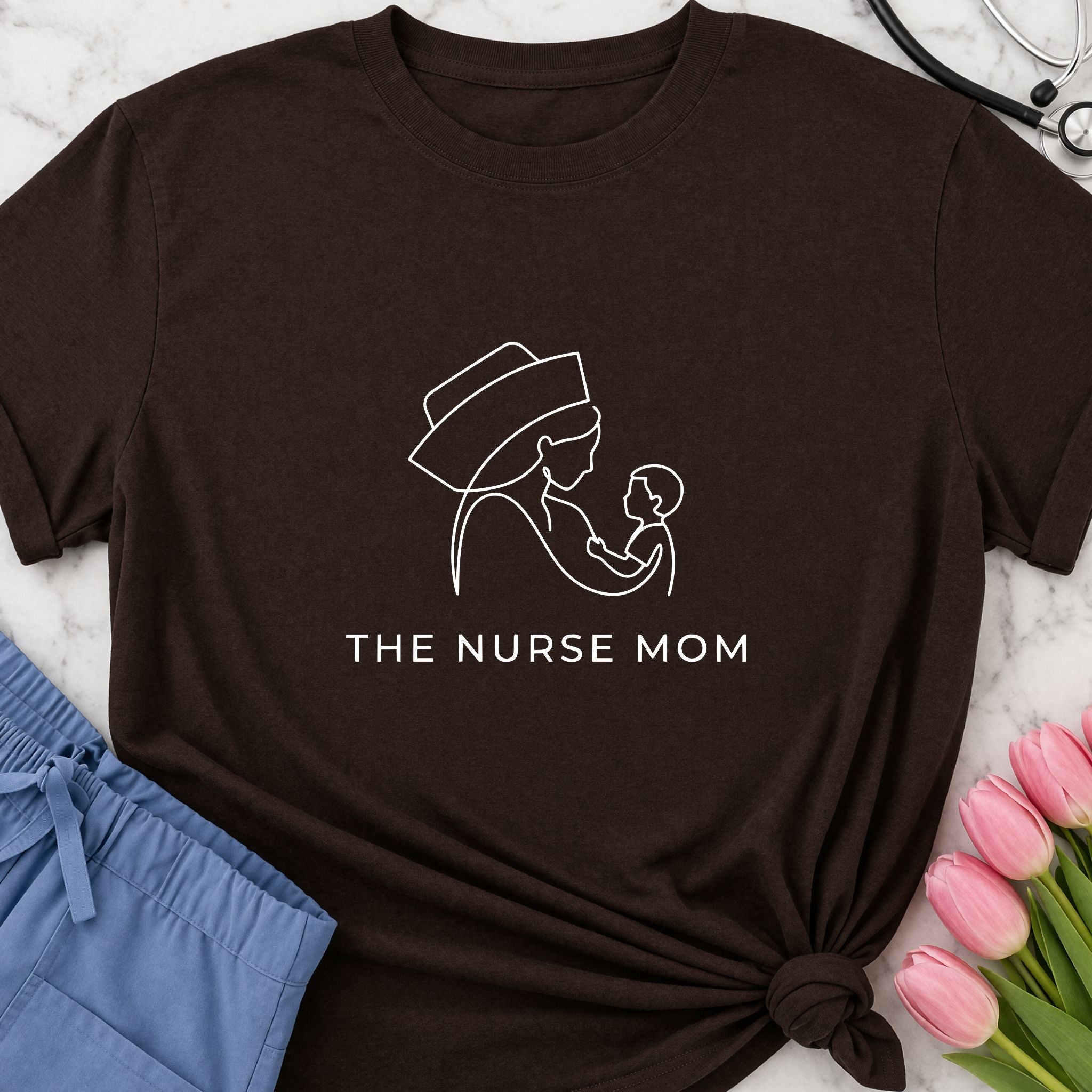 Nurse Mom T-Shirt — Minimalist Line Art Mother & Baby Tee-Navy / XS-YOUSTOMIZE
