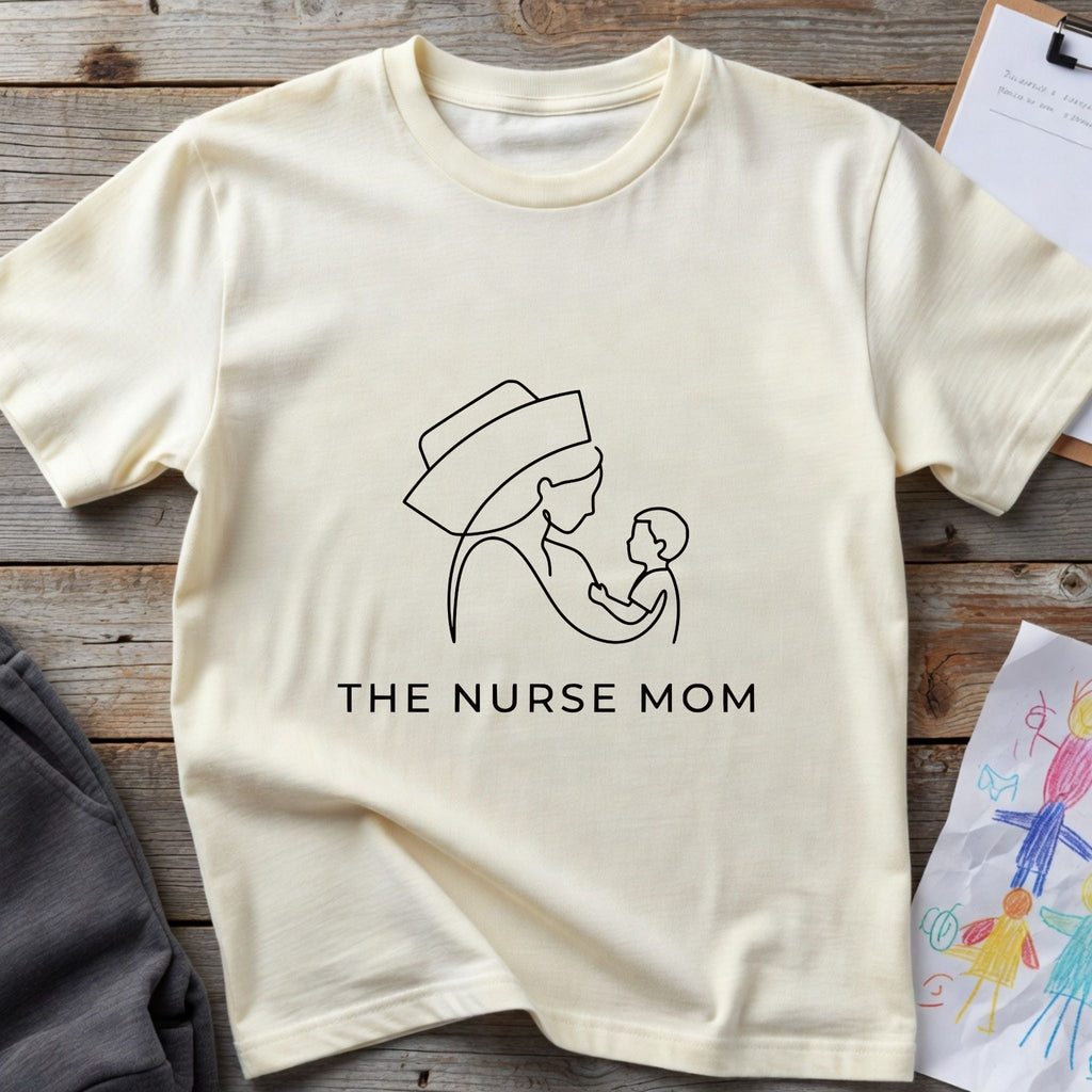 Nurse Mom T-Shirt — Minimalist Line Art Mother & Baby Tee-Navy / XS-YOUSTOMIZE