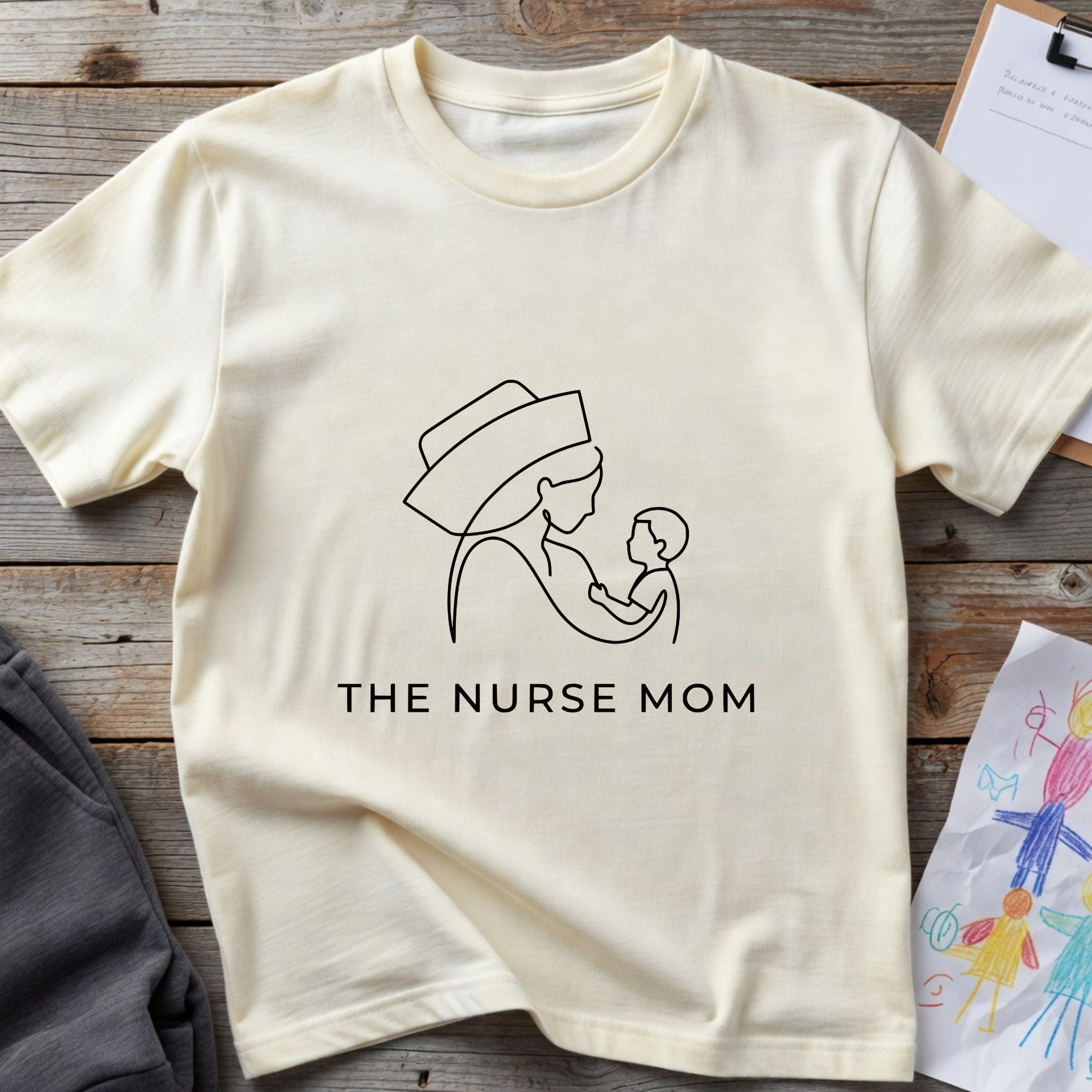 Nurse Mom T-Shirt — Minimalist Line Art Mother & Baby Tee-Navy / XS-YOUSTOMIZE