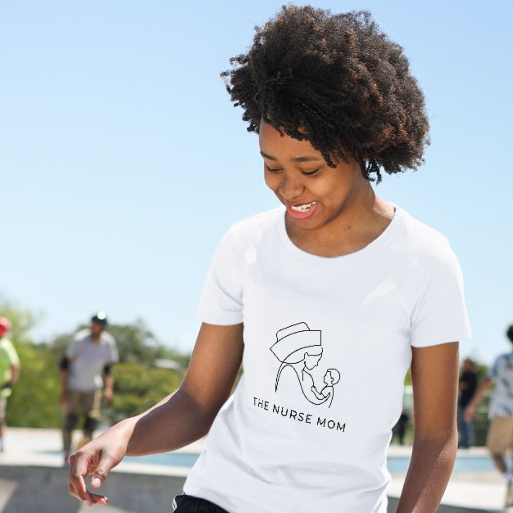 Nurse Mom T-Shirt — Minimalist Line Art Mother & Baby Tee-Navy / XS-YOUSTOMIZE