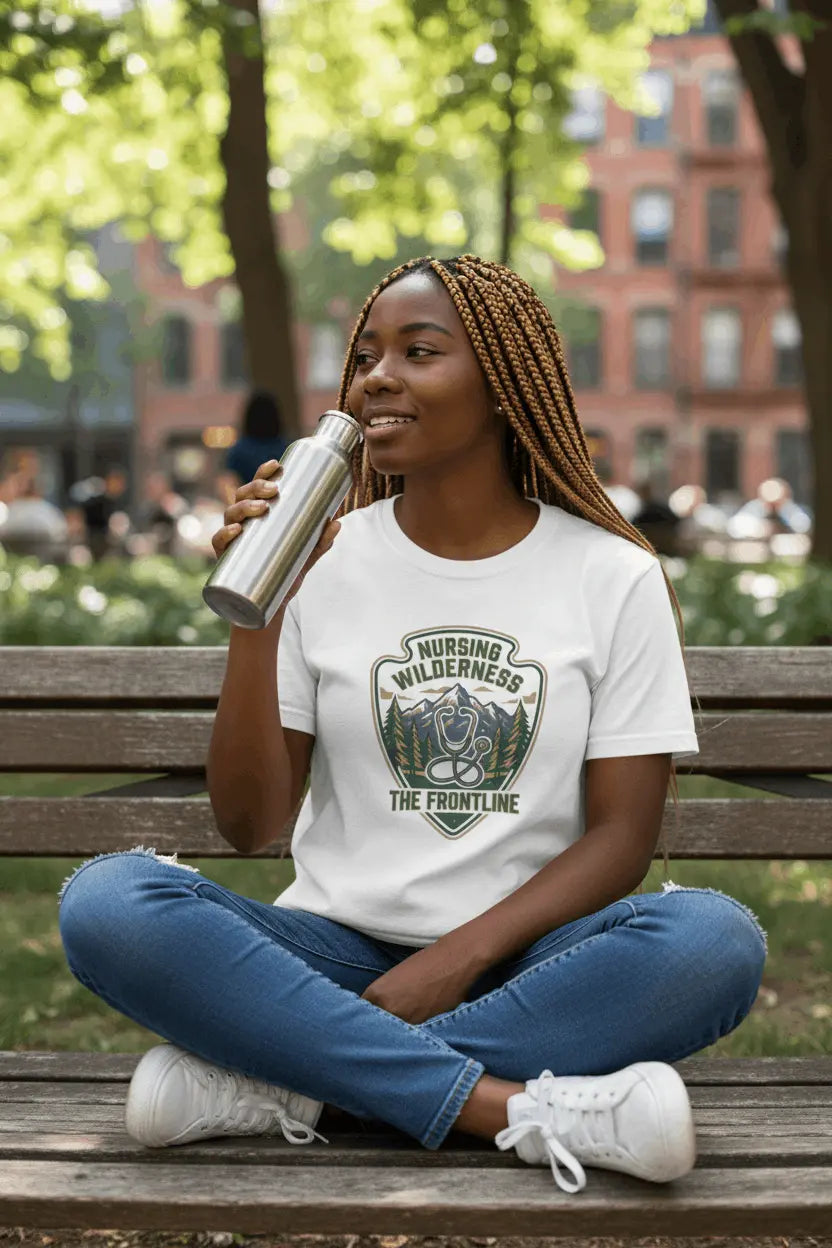 Nursing Wilderness T-Shirt — "The Frontline" Outdoor Nurse Stethoscope Badge - YOUSTOMIZE