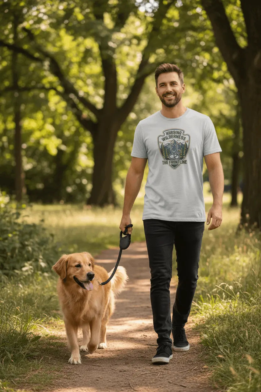 Nursing Wilderness T-Shirt — "The Frontline" Outdoor Nurse Stethoscope Badge - YOUSTOMIZE