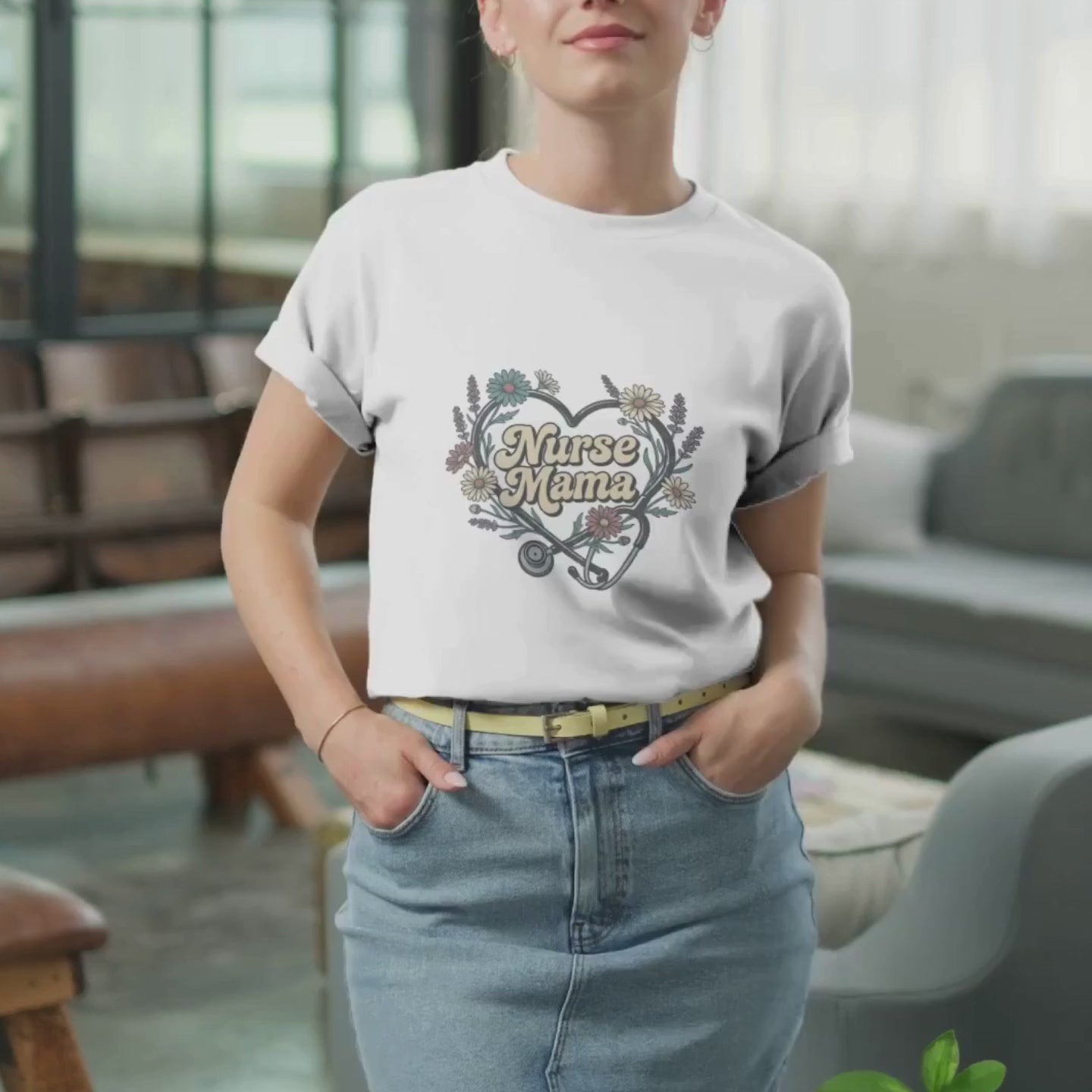 Nurse Mama Floral Stethoscope T-Shirt — Nurse Mom Gift Tee