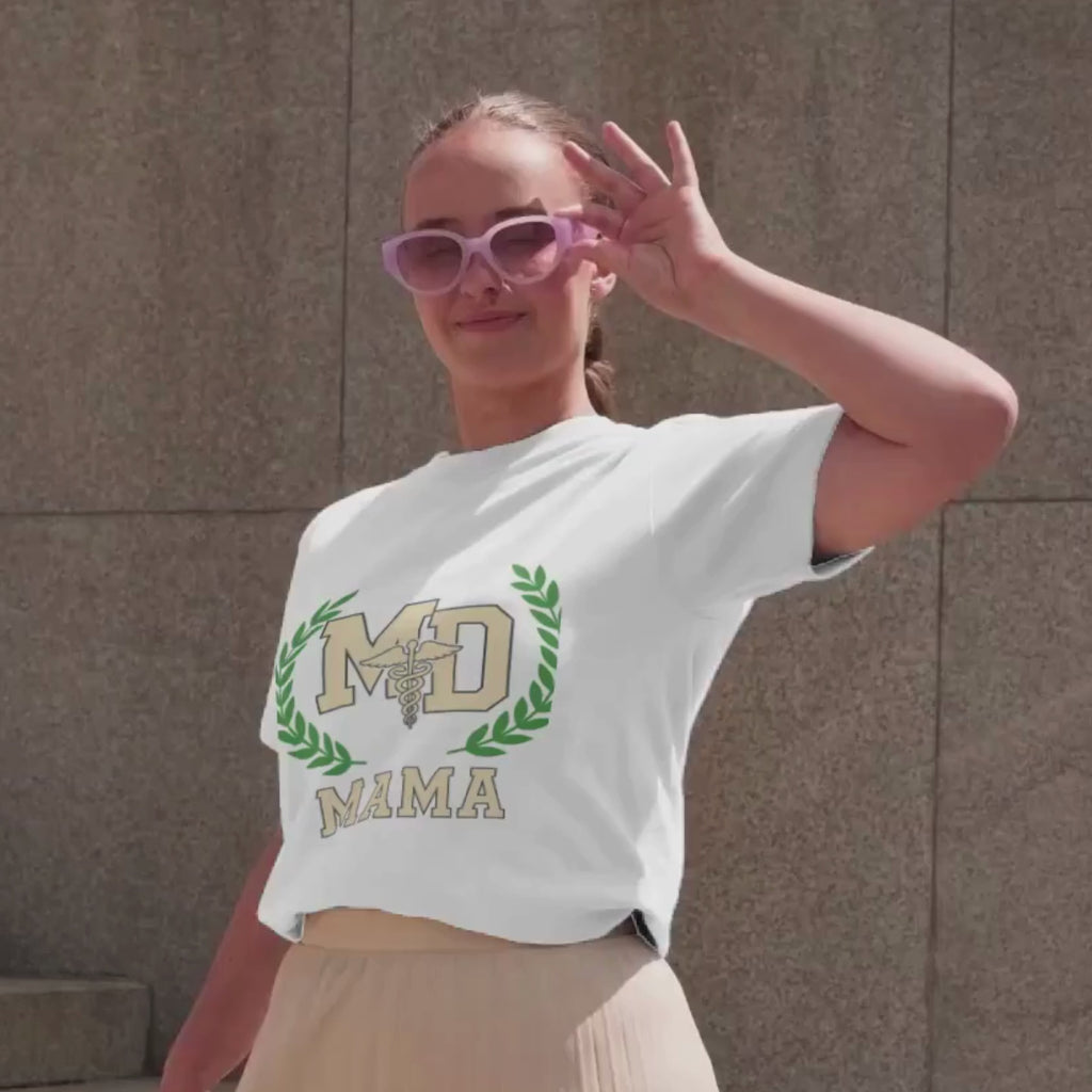 MD Mama College Crest T-Shirt — Mom Tee with Laurel Wreath