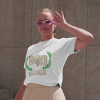 MD Mama College Crest T-Shirt — Mom Tee with Laurel Wreath