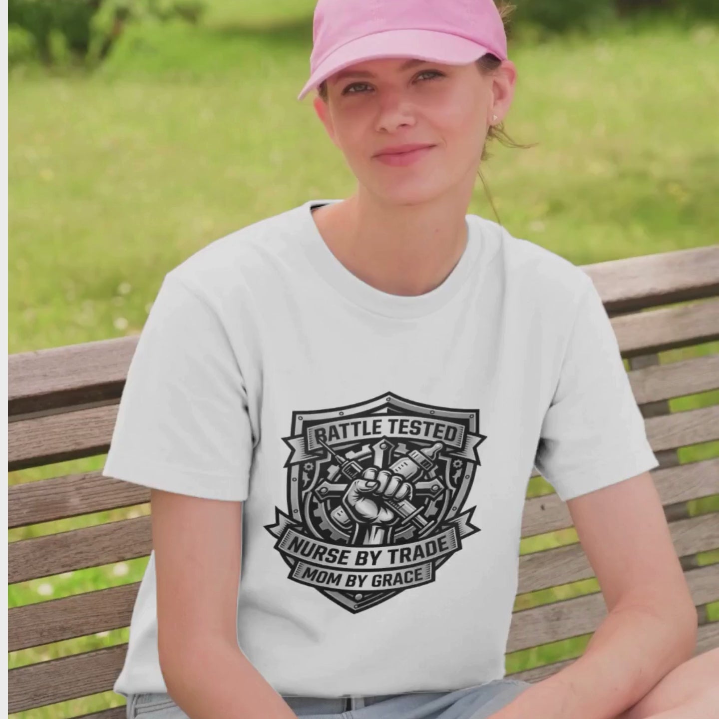 Battle Tested Nurse by Trade Mom by Grace T-Shirt — Nursing Mom Graphic Tee