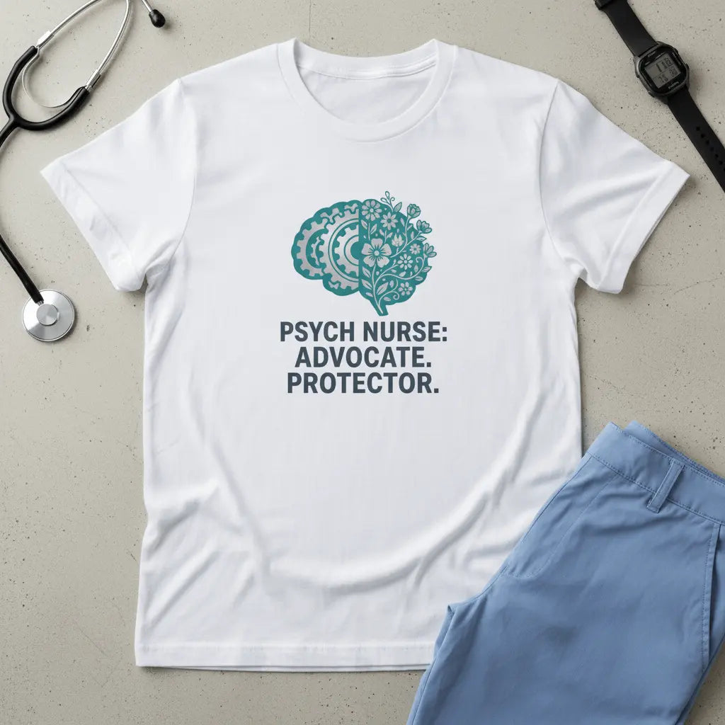 Psych Nurse T-Shirt — "Psych Nurse: Advocate. Protector." Teal Brain Design - YOUSTOMIZE