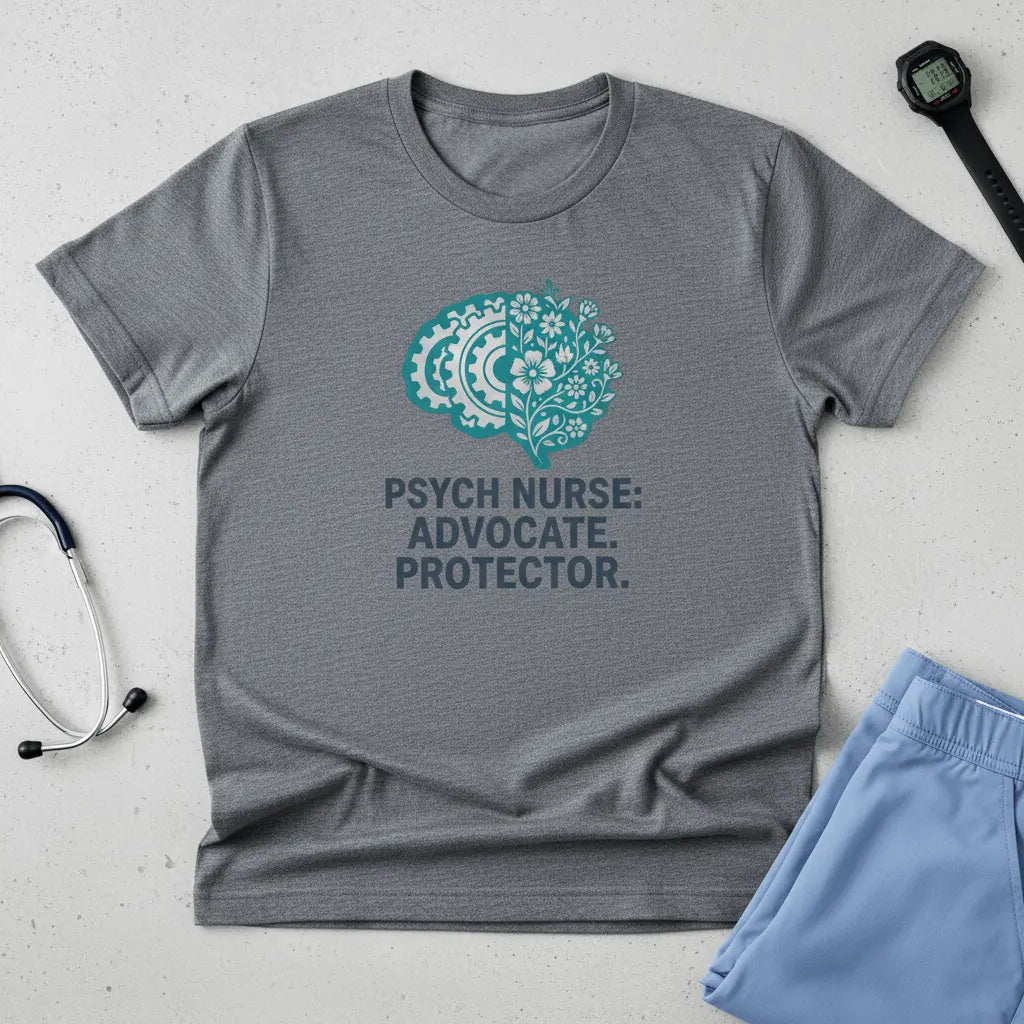 Psych Nurse T-Shirt — "Psych Nurse: Advocate. Protector." Teal Brain Design - YOUSTOMIZE