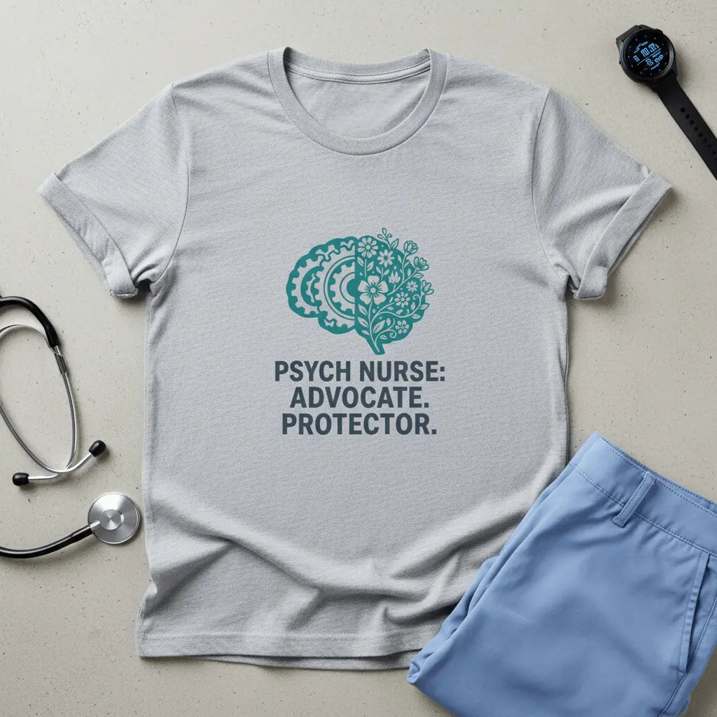Psych Nurse T-Shirt — "Psych Nurse: Advocate. Protector." Teal Brain Design - YOUSTOMIZE