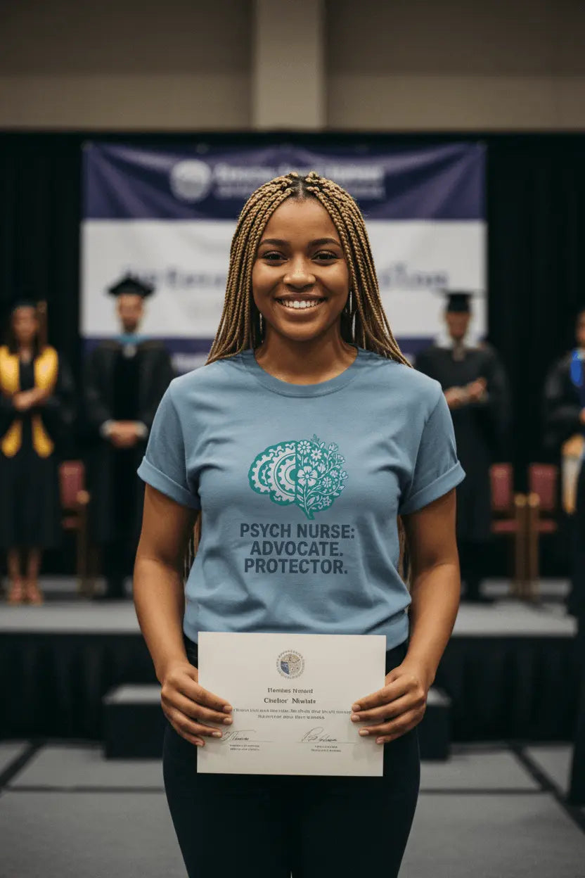 Psych Nurse T-Shirt — "Psych Nurse: Advocate. Protector." Teal Brain Design - YOUSTOMIZE