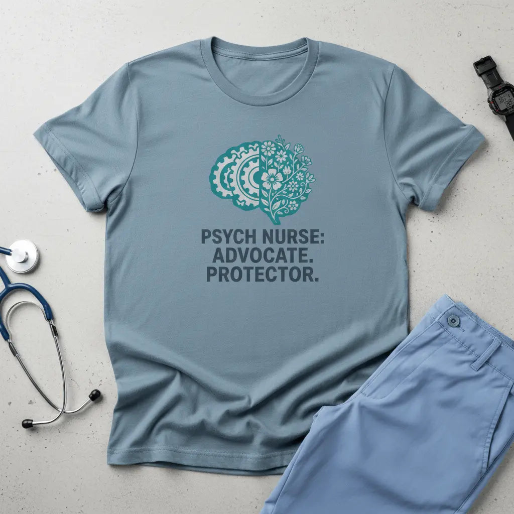 Psych Nurse T-Shirt — "Psych Nurse: Advocate. Protector." Teal Brain Design - YOUSTOMIZE