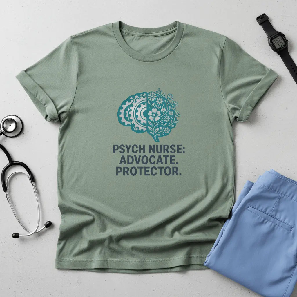 Psych Nurse T-Shirt — "Psych Nurse: Advocate. Protector." Teal Brain Design - YOUSTOMIZE