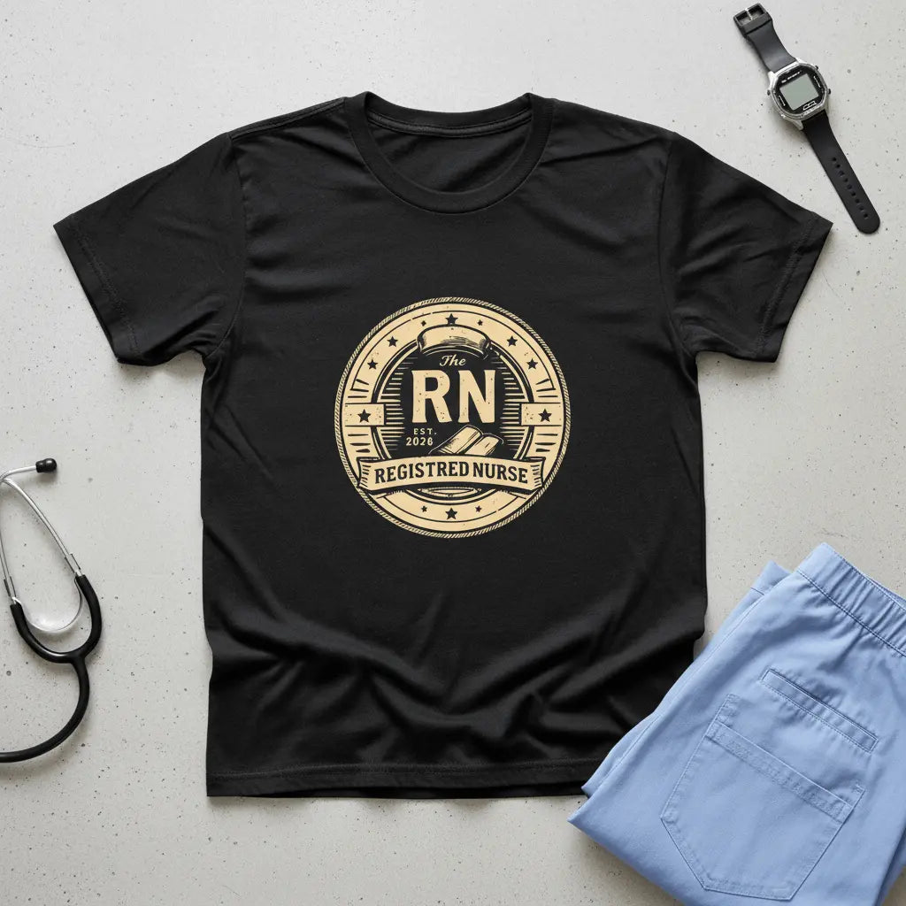 Registered Nurse RN Badge T-Shirt — Vintage Gold Nurse Pride Tee - YOUSTOMIZE