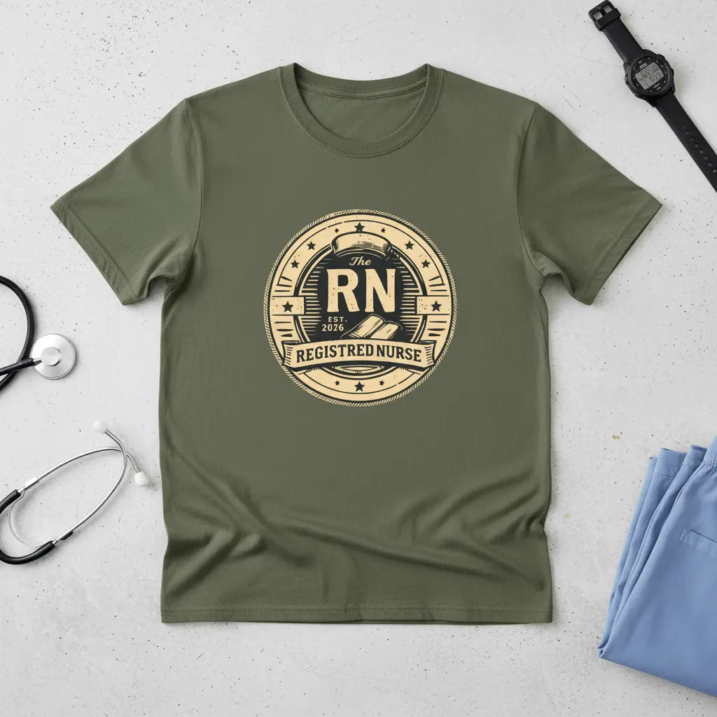 Registered Nurse RN Badge T-Shirt — Vintage Gold Nurse Pride Tee - YOUSTOMIZE