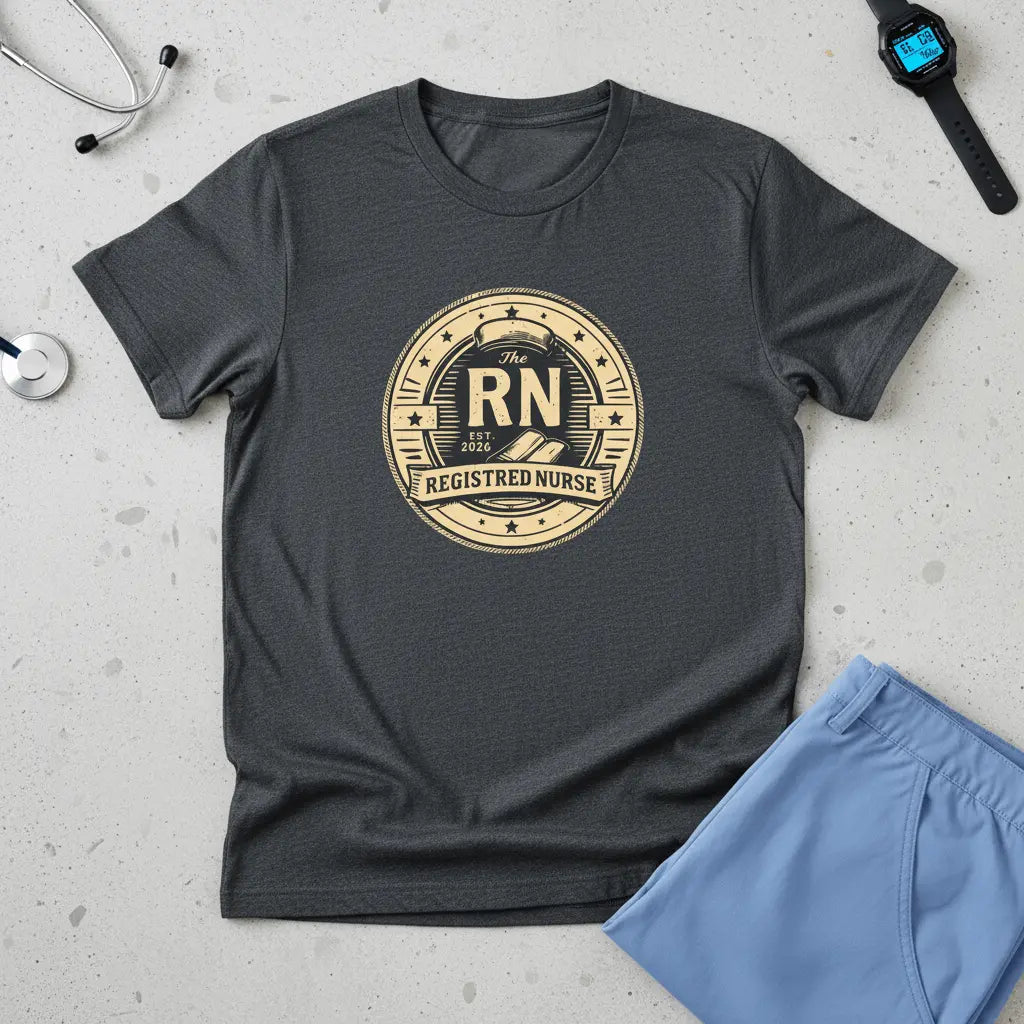 Registered Nurse RN Badge T-Shirt — Vintage Gold Nurse Pride Tee - YOUSTOMIZE