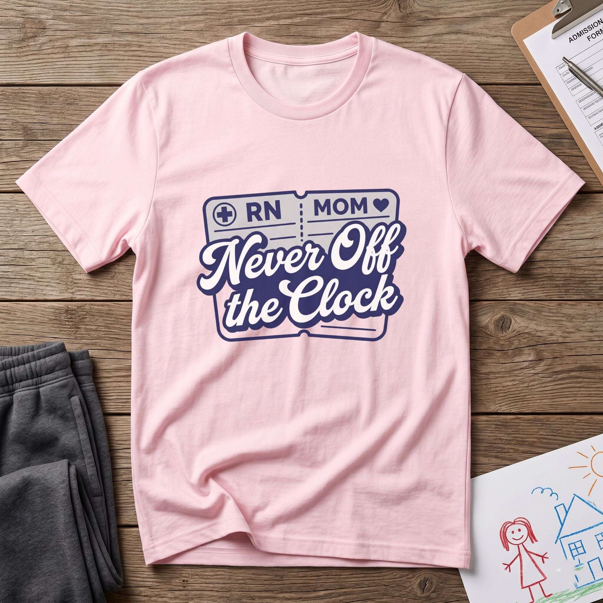 RN Mom T-Shirt — "Never Off the Clock" Nurse Mom Graphic Tee - Sport Grey / XS YOUSTOMIZE