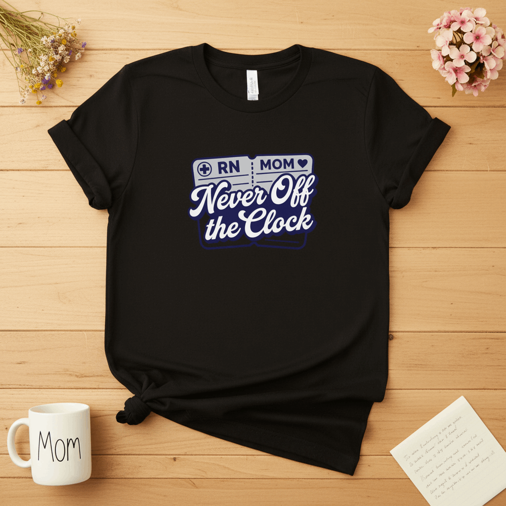 RN Mom T-Shirt — "Never Off the Clock" Nurse Mom Graphic Tee - Sport Grey / XS YOUSTOMIZE