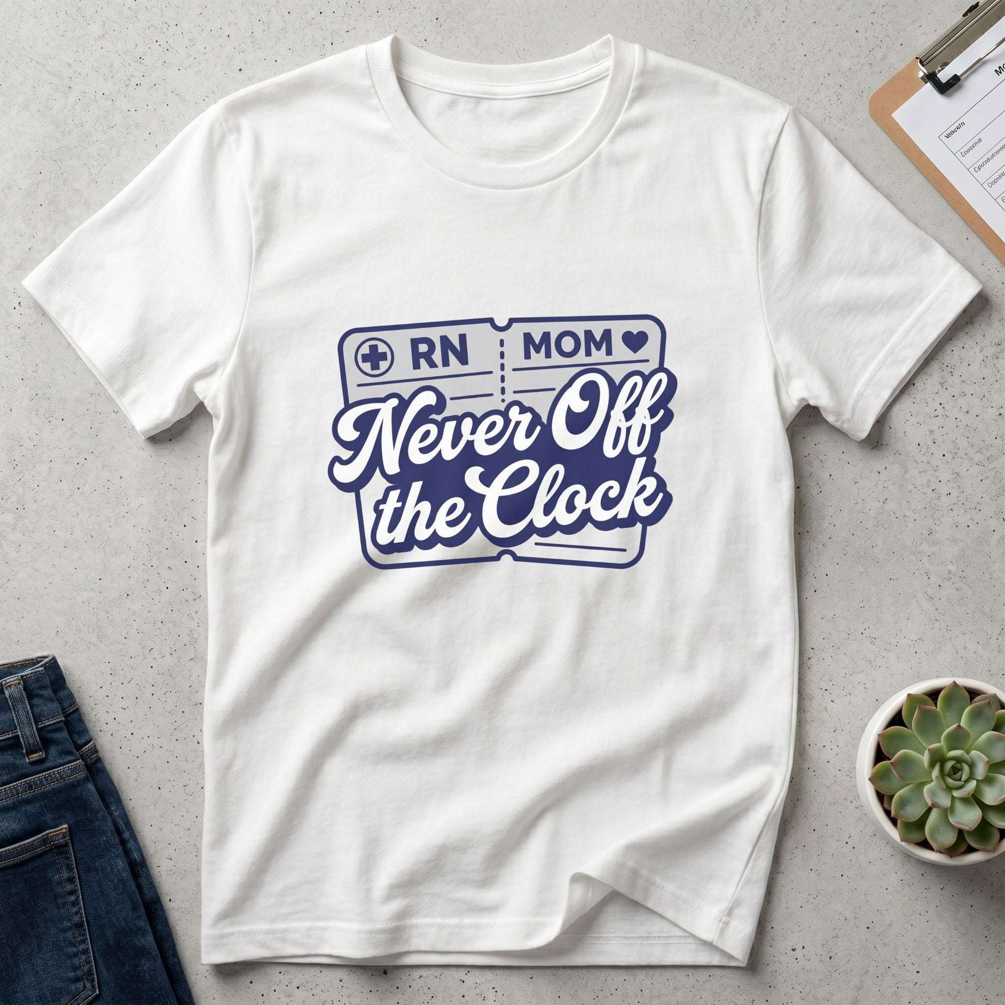 RN Mom T-Shirt — "Never Off the Clock" Nurse Mom Graphic Tee - Sport Grey / XS YOUSTOMIZE