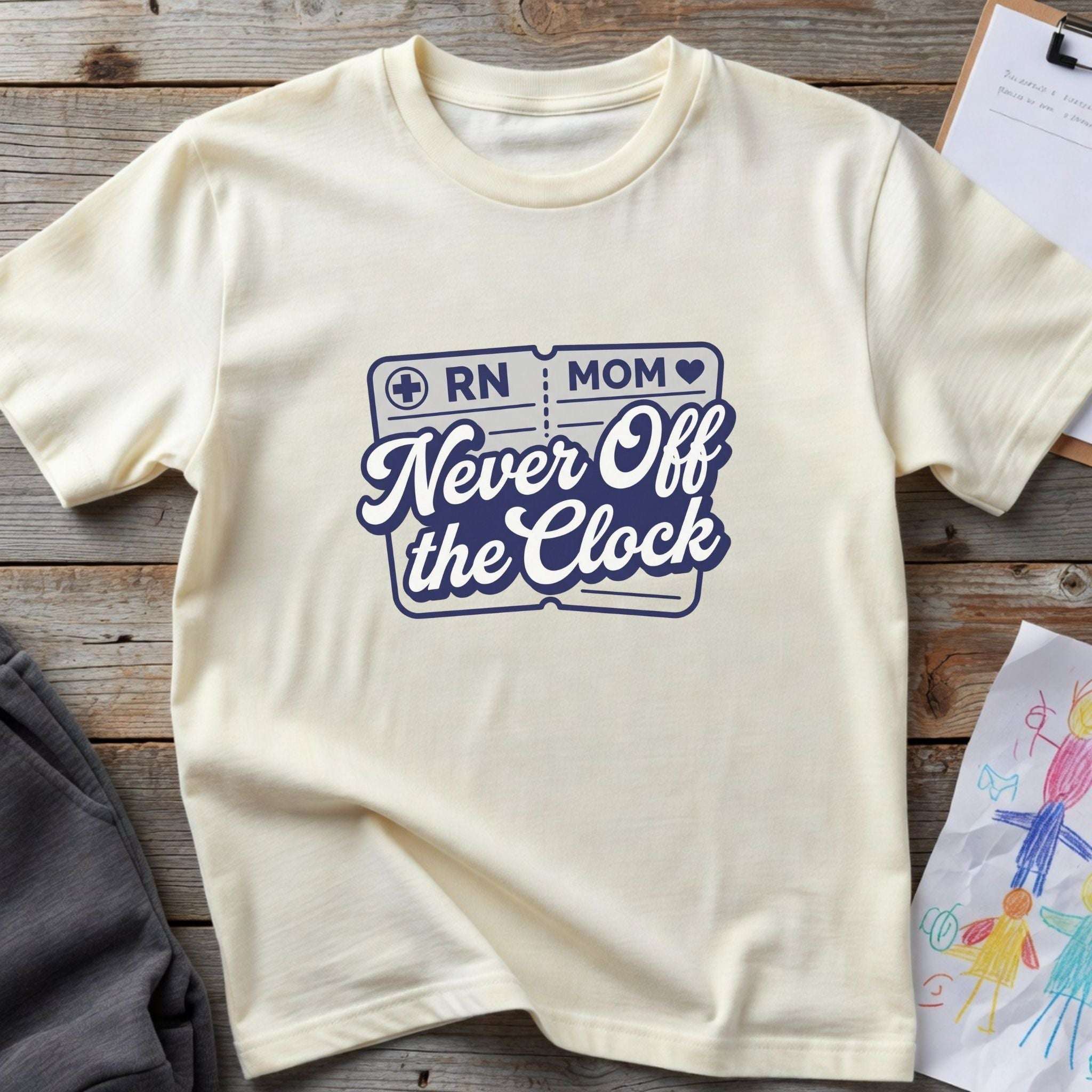 RN Mom T-Shirt — "Never Off the Clock" Nurse Mom Graphic Tee - Sport Grey / XS YOUSTOMIZE