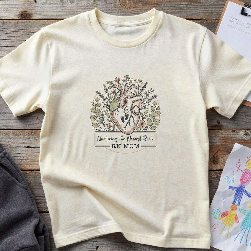 RN Mom T-Shirt — Nurturing the Human Heart Floral Design-Natural / S-YOUSTOMIZE