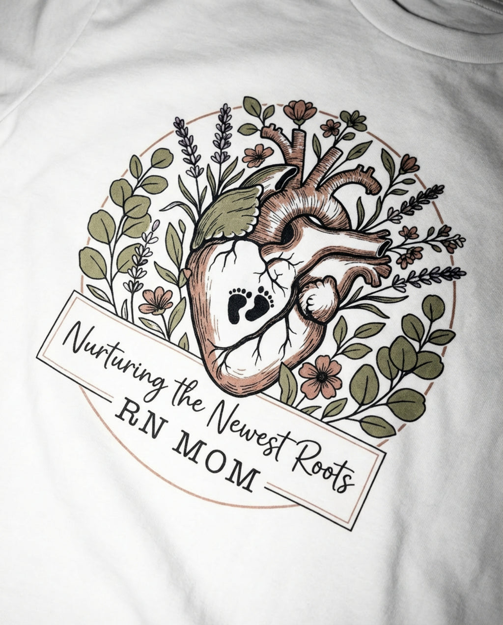 RN Mom T-Shirt — Nurturing the Human Heart Floral Design-Natural / S-YOUSTOMIZE
