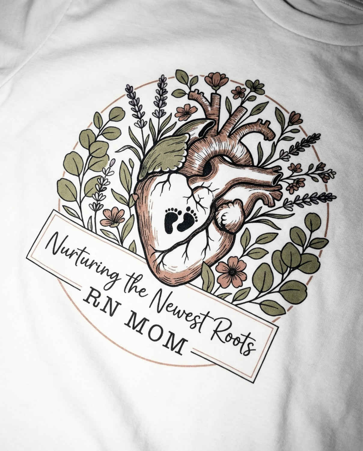 RN Mom T-Shirt — Nurturing the Human Heart Floral Design-Natural / S-YOUSTOMIZE