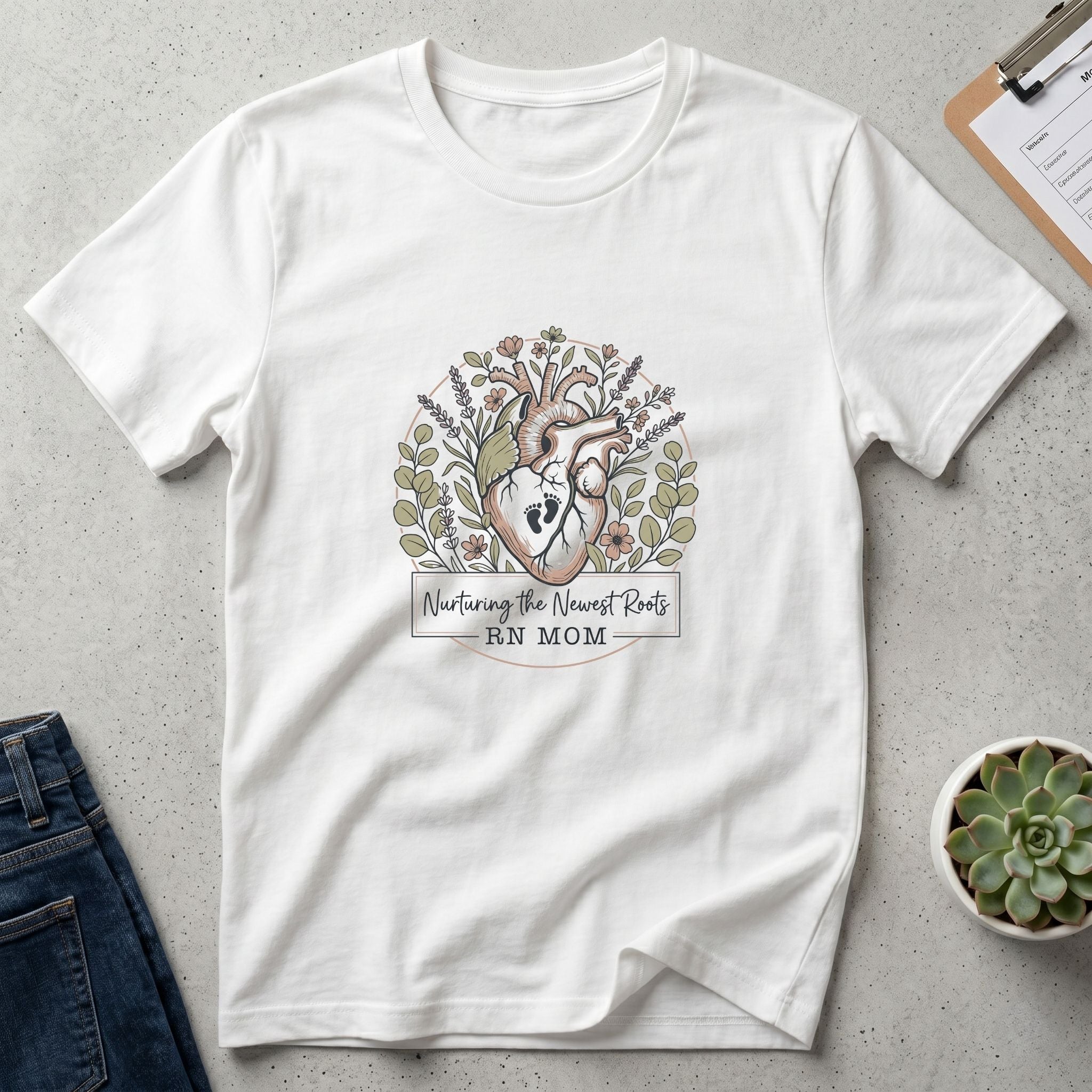 RN Mom T-Shirt — Nurturing the Human Heart Floral Design-Natural / S-YOUSTOMIZE