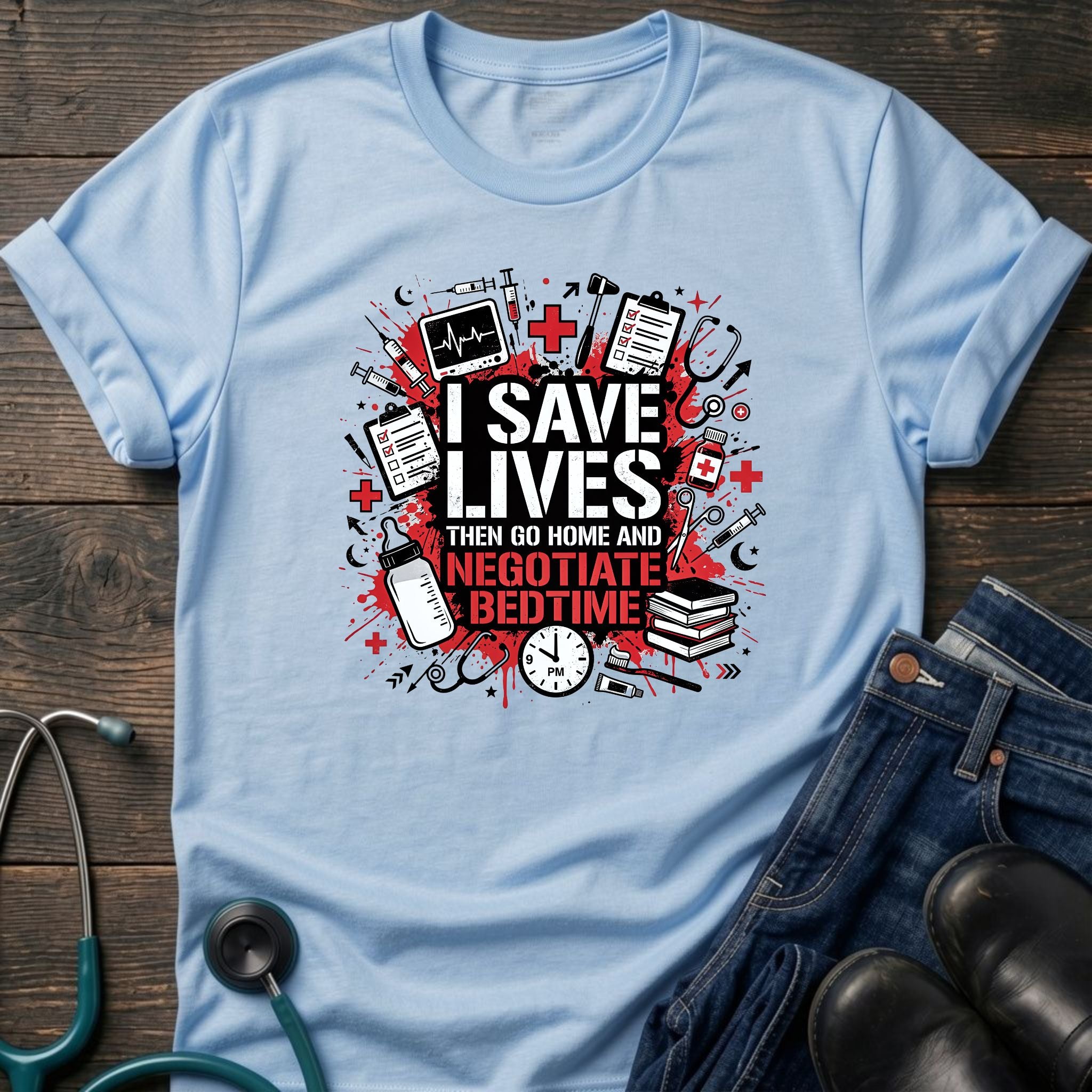 Save Lives Then Negotiate Bedtime Nurse Mom Tee - Sport Grey / XS | YOUSTOMIZE