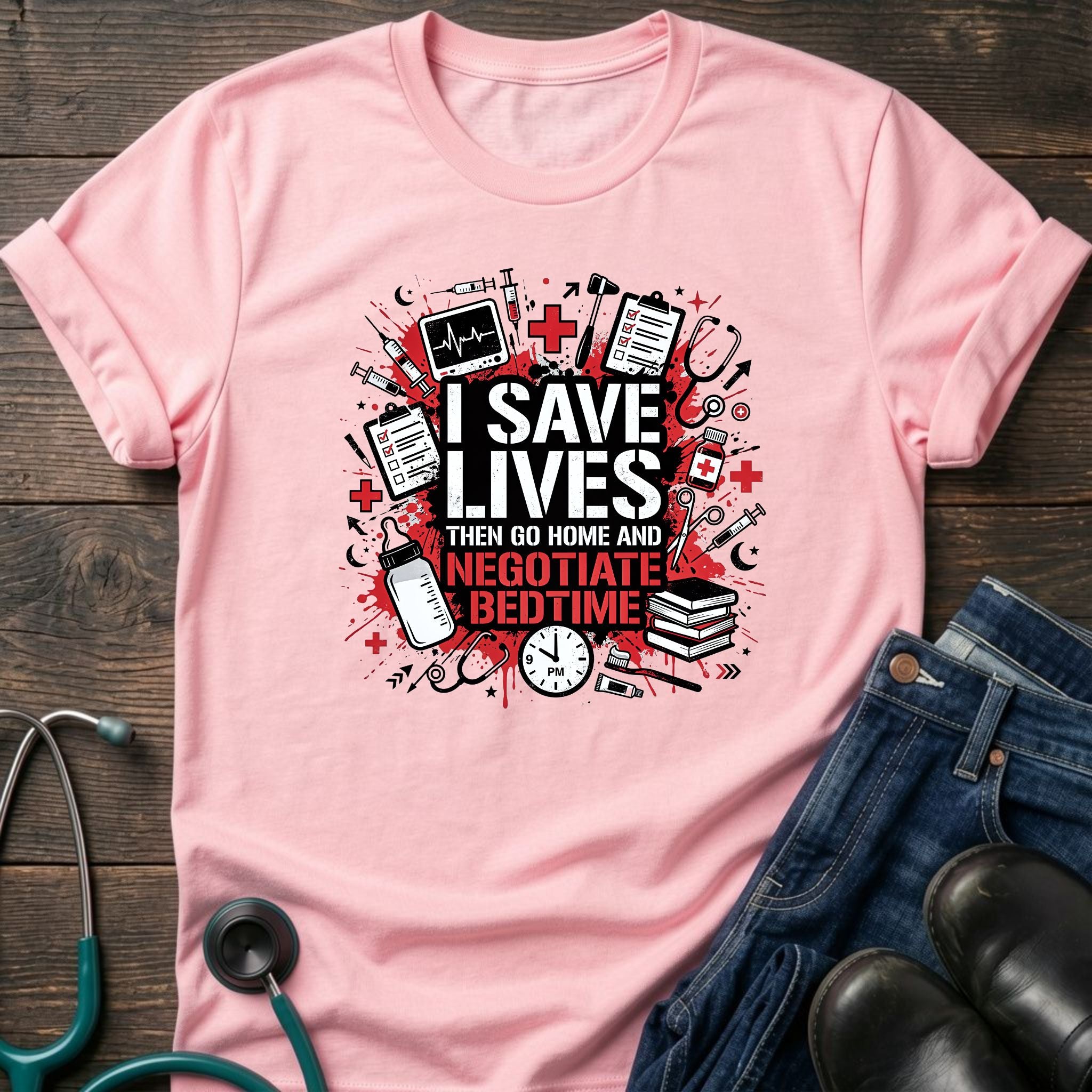 Save Lives Then Negotiate Bedtime Nurse Mom Tee - Sport Grey / XS | YOUSTOMIZE